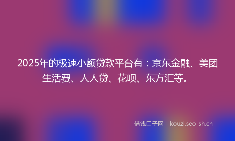2025年的极速小额贷款平台有：京东金融、美团生活费、人人贷、花呗、东方汇等。