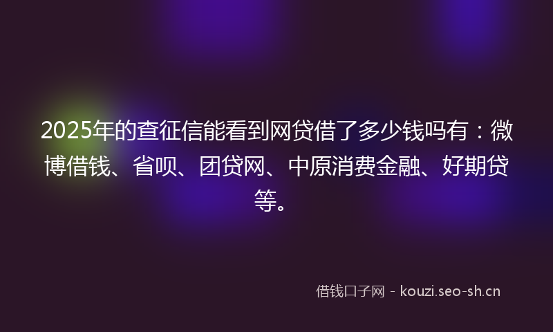 2025年的查征信能看到网贷借了多少钱吗有：微博借钱、省呗、团贷网、中原消费金融、好期贷等。