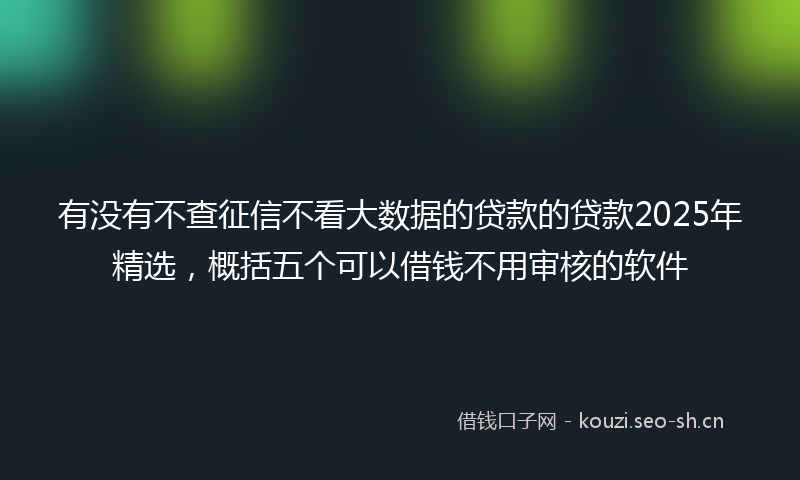 有没有不查征信不看大数据的贷款的贷款2025年精选，概括五个可以借钱不用审核的软件