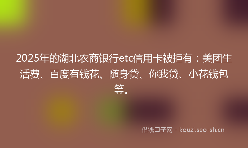 2025年的湖北农商银行etc信用卡被拒有：美团生活费、百度有钱花、随身贷、你我贷、小花钱包等。