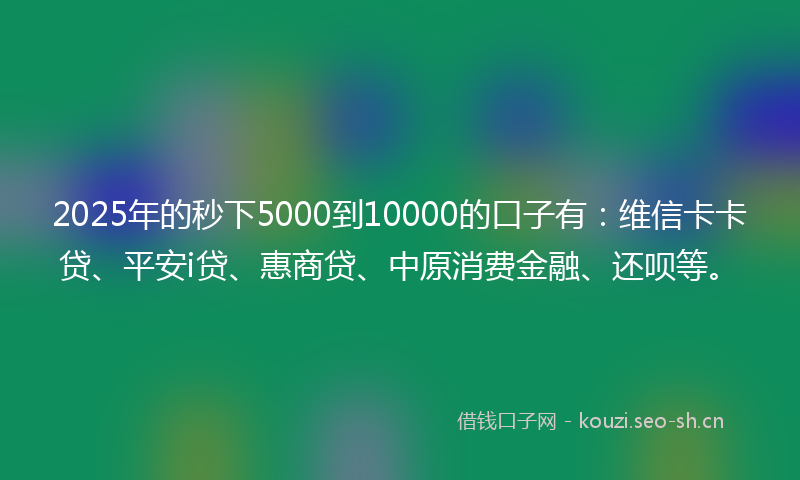 2025年的秒下5000到10000的口子有：维信卡卡贷、平安i贷、惠商贷、中原消费金融、还呗等。