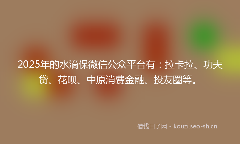 2025年的水滴保微信公众平台有：拉卡拉、功夫贷、花呗、中原消费金融、投友圈等。