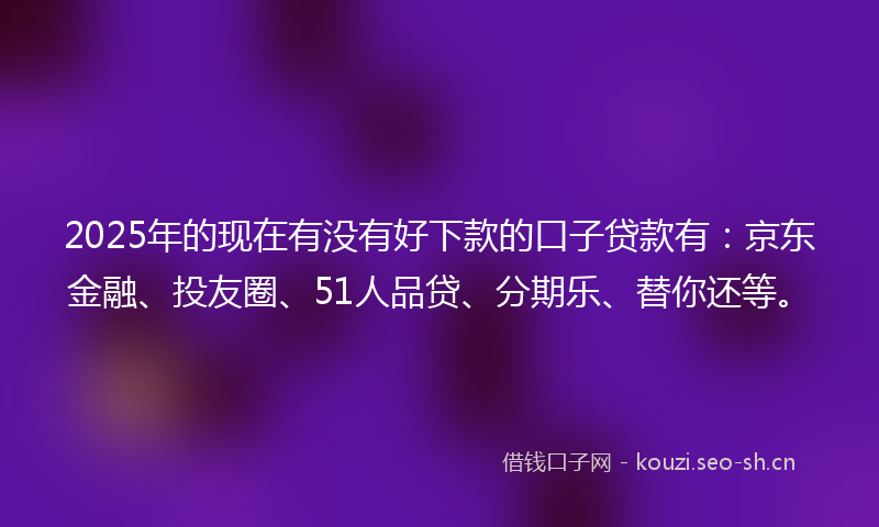 2025年的现在有没有好下款的口子贷款有：京东金融、投友圈、51人品贷、分期乐、替你还等。