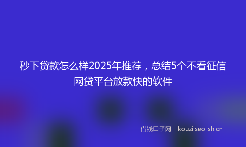 秒下贷款怎么样2025年推荐，总结5个不看征信网贷平台放款快的软件