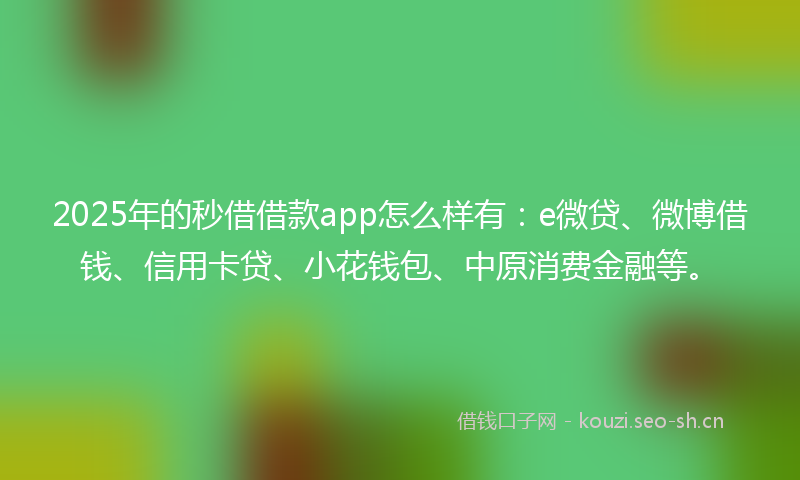 2025年的秒借借款app怎么样有：e微贷、微博借钱、信用卡贷、小花钱包、中原消费金融等。