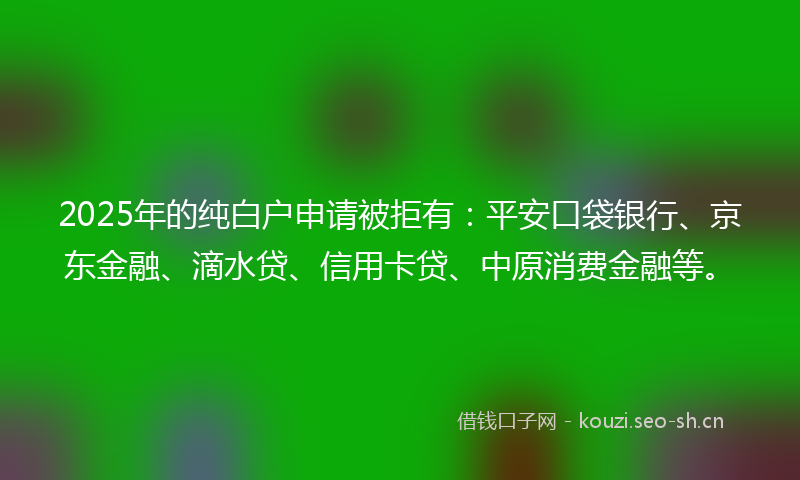 2025年的纯白户申请被拒有：平安口袋银行、京东金融、滴水贷、信用卡贷、中原消费金融等。