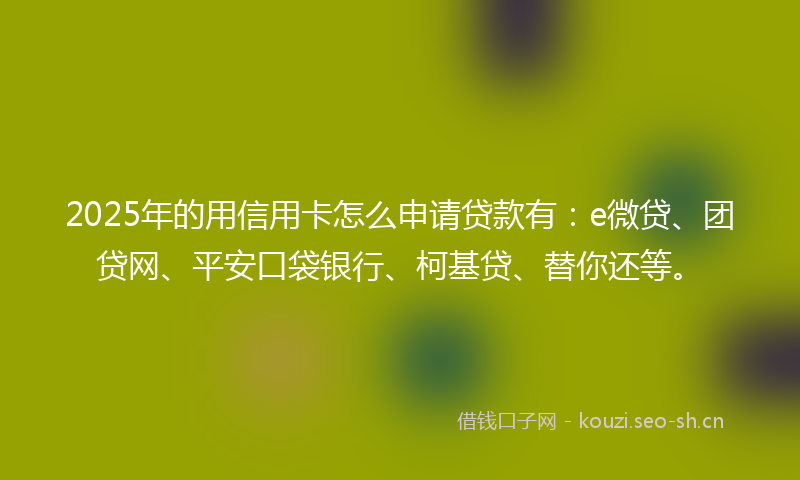 2025年的用信用卡怎么申请贷款有：e微贷、团贷网、平安口袋银行、柯基贷、替你还等。