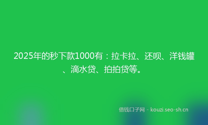2025年的秒下款1000有：拉卡拉、还呗、洋钱罐、滴水贷、拍拍贷等。