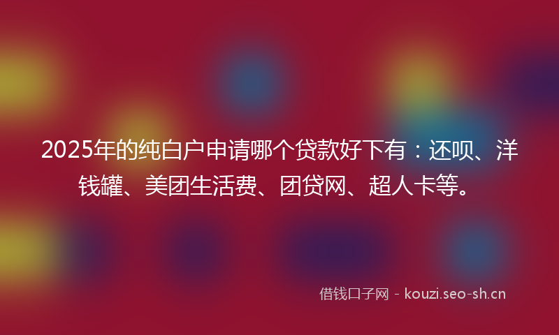 2025年的纯白户申请哪个贷款好下有：还呗、洋钱罐、美团生活费、团贷网、超人卡等。