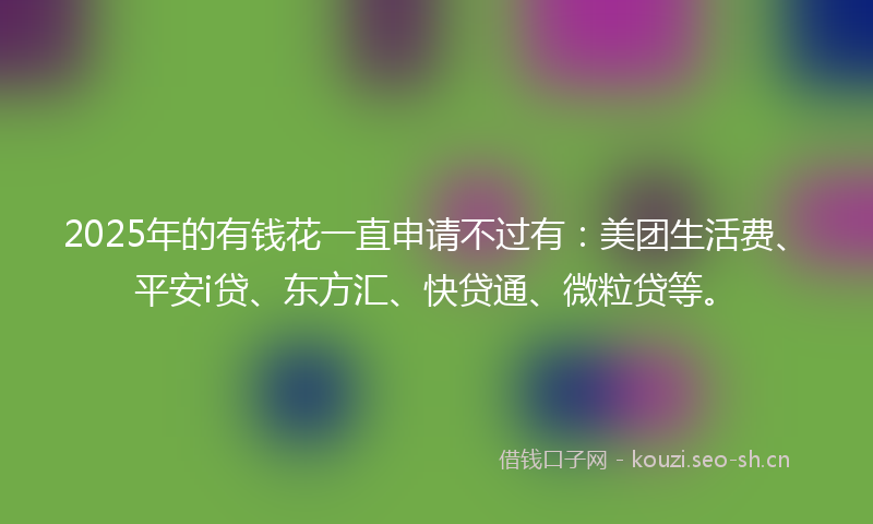 2025年的有钱花一直申请不过有：美团生活费、平安i贷、东方汇、快贷通、微粒贷等。