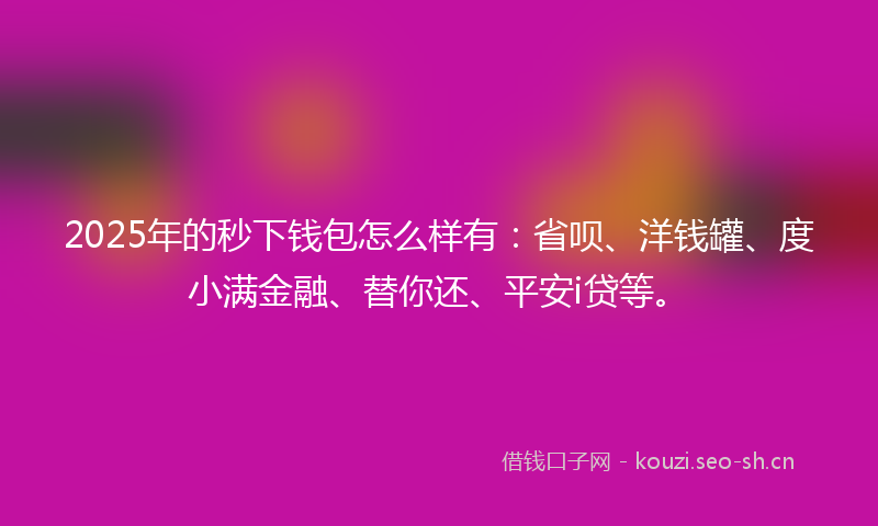 2025年的秒下钱包怎么样有：省呗、洋钱罐、度小满金融、替你还、平安i贷等。