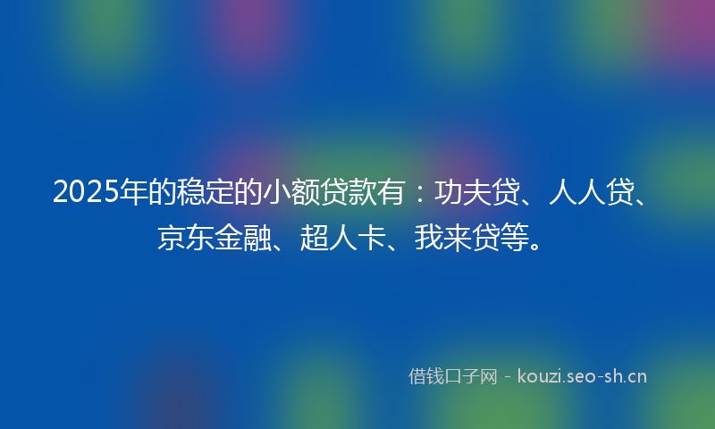 2025年的稳定的小额贷款有：功夫贷、人人贷、京东金融、超人卡、我来贷等。
