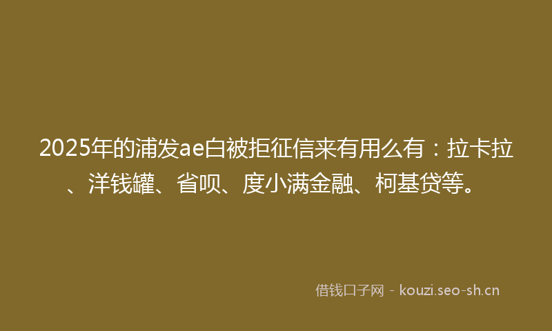 2025年的浦发ae白被拒征信来有用么有：拉卡拉、洋钱罐、省呗、度小满金融、柯基贷等。