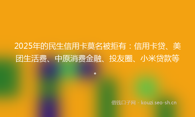 2025年的民生信用卡莫名被拒有:信用卡贷、美团生活费、中原消费金融、投友圈、小米贷款等。