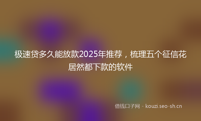 极速贷多久能放款2025年推荐，梳理五个征信花居然都下款的软件
