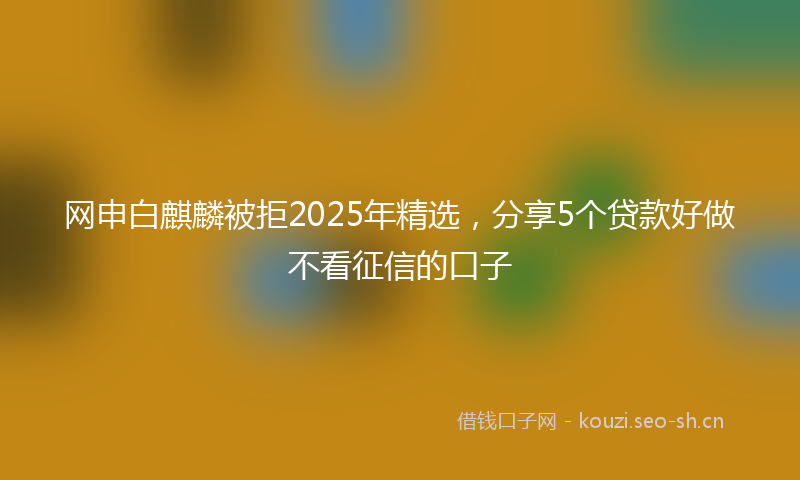 网申白麒麟被拒2025年精选，分享5个贷款好做不看征信的口子