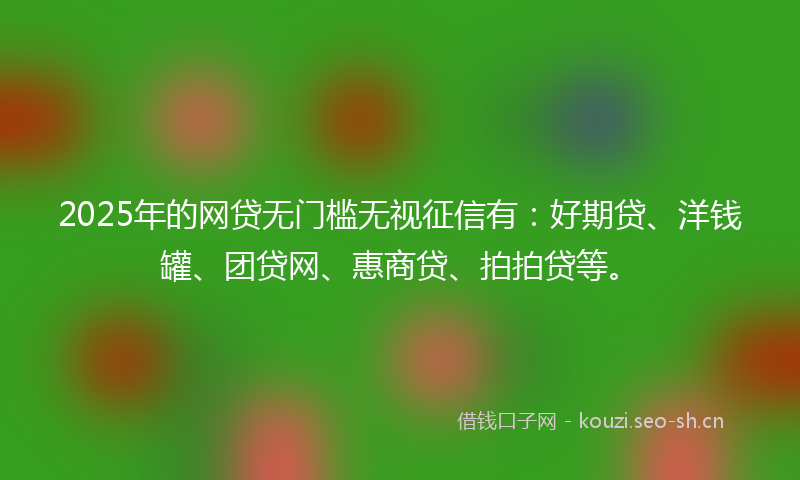 2025年的网贷无门槛无视征信有：好期贷、洋钱罐、团贷网、惠商贷、拍拍贷等。