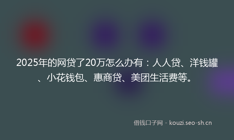 2025年的网贷了20万怎么办有：人人贷、洋钱罐、小花钱包、惠商贷、美团生活费等。