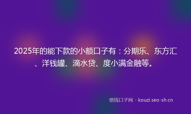 2025年的能下款的小额口子有：分期乐、东方汇、洋钱罐、滴水贷、度小满金融等。