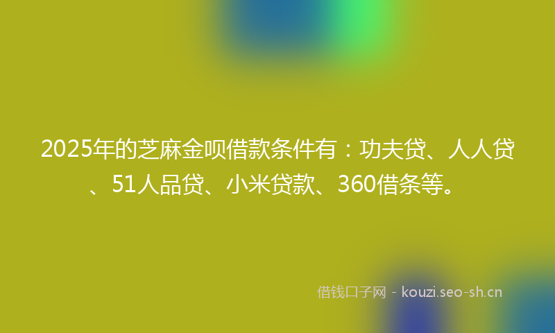 2025年的芝麻金呗借款条件有：功夫贷、人人贷、51人品贷、小米贷款、360借条等。