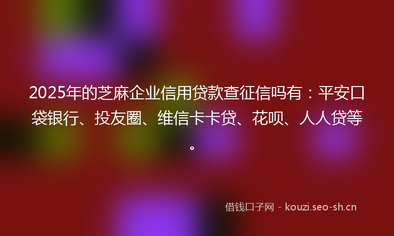 2025年的芝麻企业信用贷款查征信吗有：平安口袋银行、投友圈、维信卡卡贷、花呗、人人贷等。