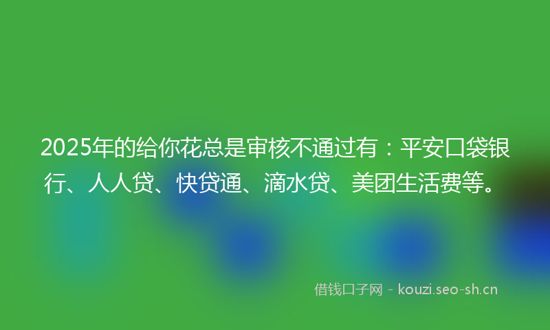 2025年的给你花总是审核不通过有：平安口袋银行、人人贷、快贷通、滴水贷、美团生活费等。