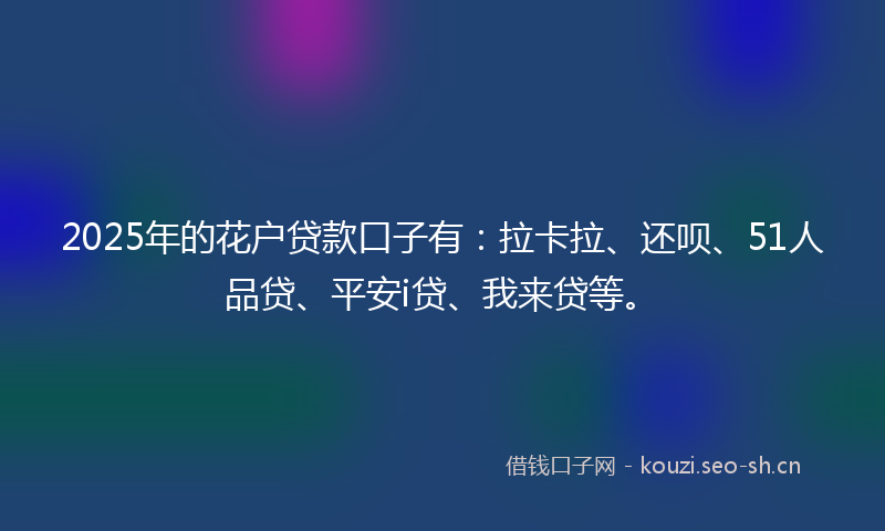 2025年的花户贷款口子有：拉卡拉、还呗、51人品贷、平安i贷、我来贷等。