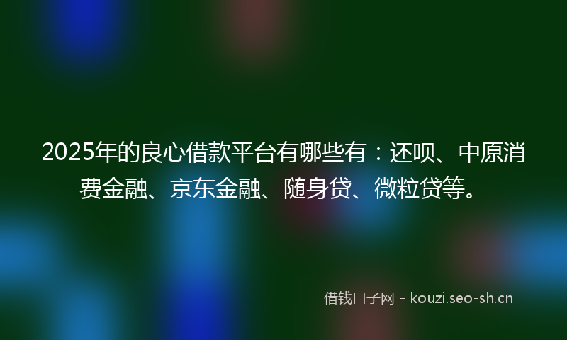 2025年的良心借款平台有哪些有：还呗、中原消费金融、京东金融、随身贷、微粒贷等。