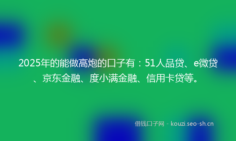 2025年的能做高炮的口子有：51人品贷、e微贷、京东金融、度小满金融、信用卡贷等。