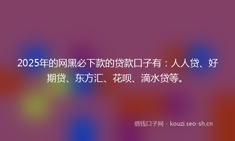 2025年的网黑必下款的贷款口子有：人人贷、好期贷、东方汇、花呗、滴水贷等。