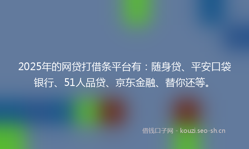 2025年的网贷打借条平台有：随身贷、平安口袋银行、51人品贷、京东金融、替你还等。