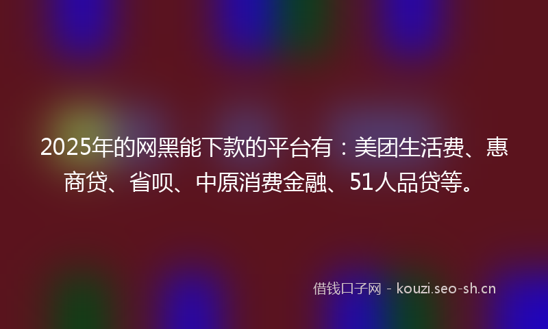 2025年的网黑能下款的平台有：美团生活费、惠商贷、省呗、中原消费金融、51人品贷等。
