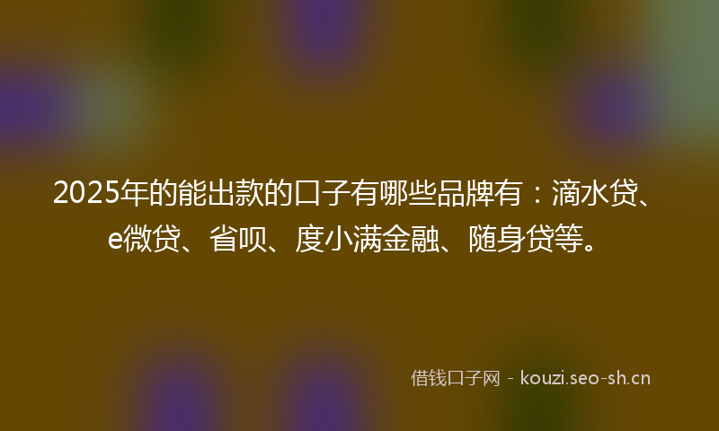 2025年的能出款的口子有哪些品牌有：滴水贷、e微贷、省呗、度小满金融、随身贷等。