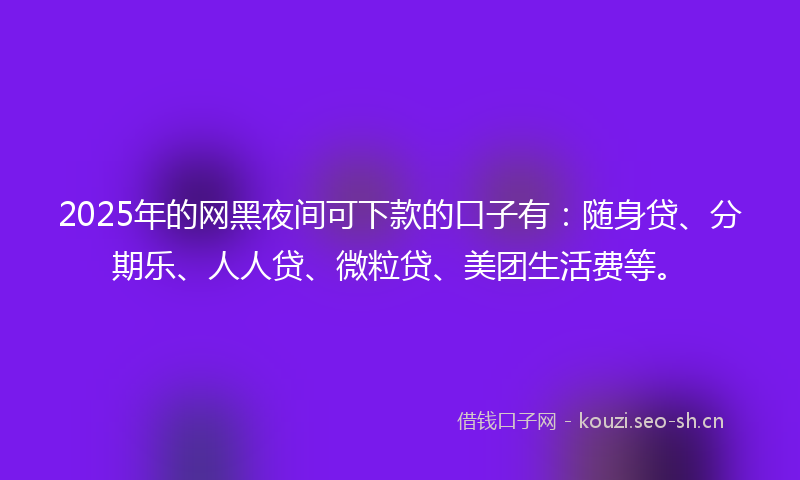 2025年的网黑夜间可下款的口子有：随身贷、分期乐、人人贷、微粒贷、美团生活费等。