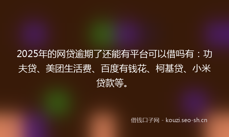 2025年的网贷逾期了还能有平台可以借吗有：功夫贷、美团生活费、百度有钱花、柯基贷、小米贷款等。