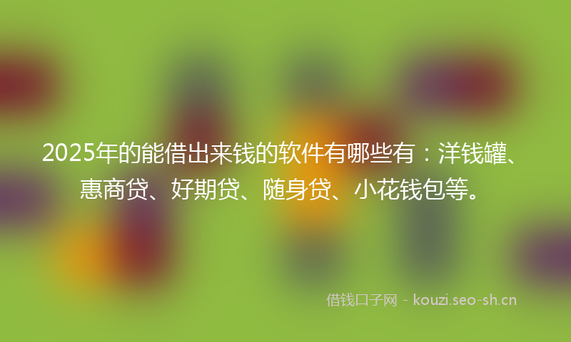2025年的能借出来钱的软件有哪些有：洋钱罐、惠商贷、好期贷、随身贷、小花钱包等。