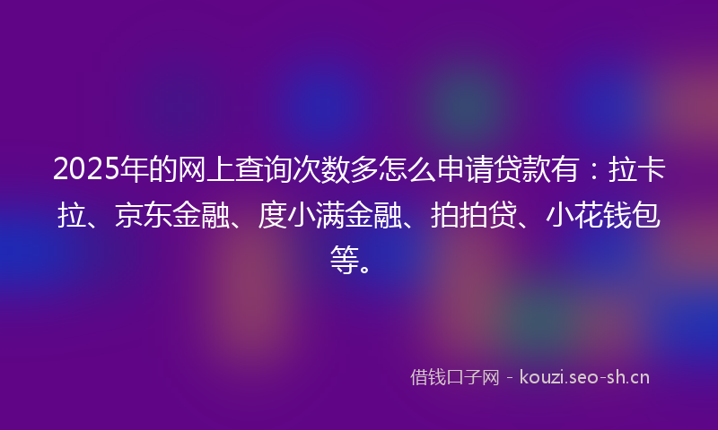 2025年的网上查询次数多怎么申请贷款有：拉卡拉、京东金融、度小满金融、拍拍贷、小花钱包等。