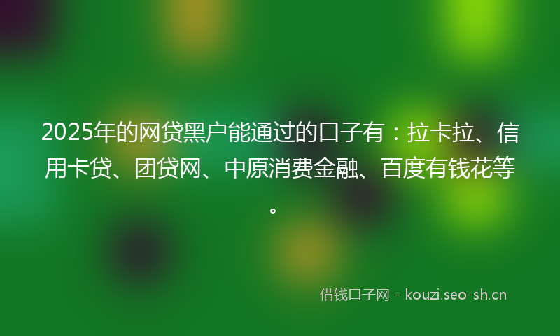 2025年的网贷黑户能通过的口子有：拉卡拉、信用卡贷、团贷网、中原消费金融、百度有钱花等。