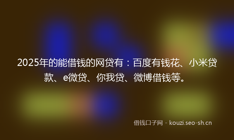 2025年的能借钱的网贷有：百度有钱花、小米贷款、e微贷、你我贷、微博借钱等。