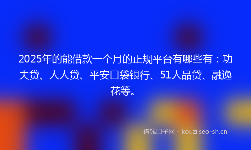 2025年的能借款一个月的正规平台有哪些有：功夫贷、人人贷、平安口袋银行、51人品贷、融逸花等。