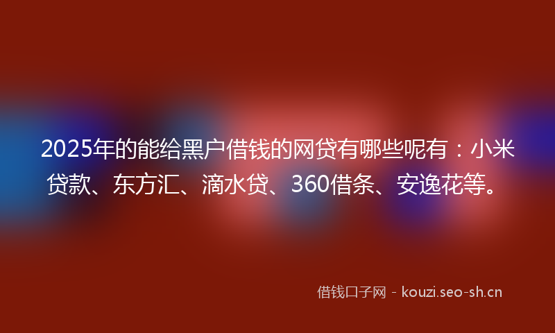 2025年的能给黑户借钱的网贷有哪些呢有：小米贷款、东方汇、滴水贷、360借条、安逸花等。