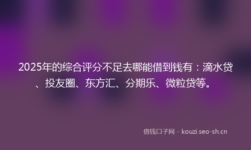 2025年的综合评分不足去哪能借到钱有：滴水贷、投友圈、东方汇、分期乐、微粒贷等。