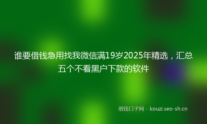 谁要借钱急用找我微信满19岁2025年精选，汇总五个不看黑户下款的软件