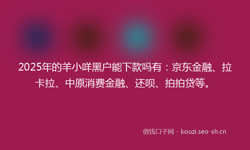 2025年的羊小咩黑户能下款吗有：京东金融、拉卡拉、中原消费金融、还呗、拍拍贷等。
