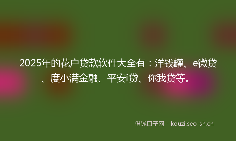 2025年的花户贷款软件大全有：洋钱罐、e微贷、度小满金融、平安i贷、你我贷等。