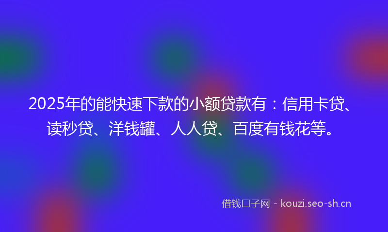 2025年的能快速下款的小额贷款有：信用卡贷、读秒贷、洋钱罐、人人贷、百度有钱花等。