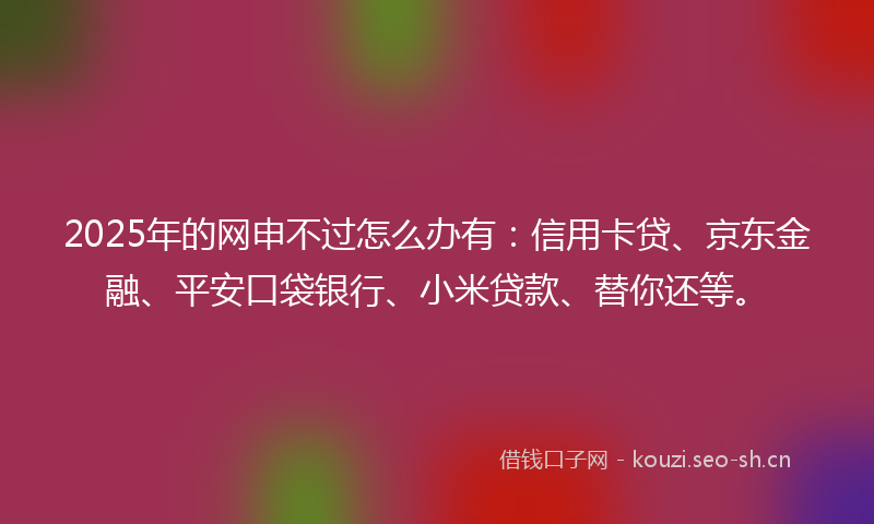 2025年的网申不过怎么办有：信用卡贷、京东金融、平安口袋银行、小米贷款、替你还等。