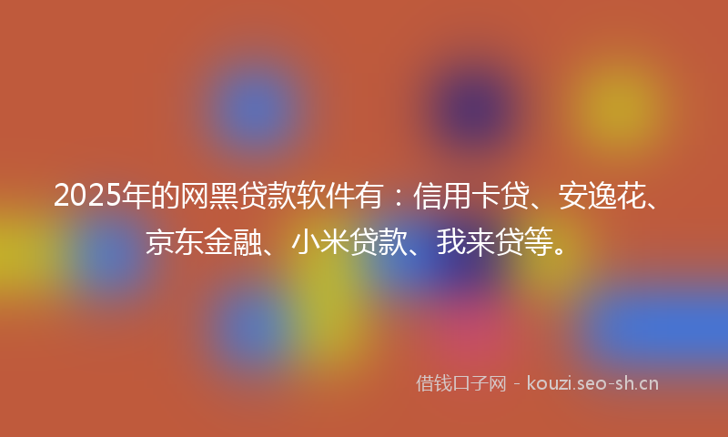 2025年的网黑贷款软件有：信用卡贷、安逸花、京东金融、小米贷款、我来贷等。