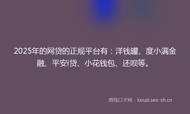 2025年的网贷的正规平台有：洋钱罐、度小满金融、平安i贷、小花钱包、还呗等。