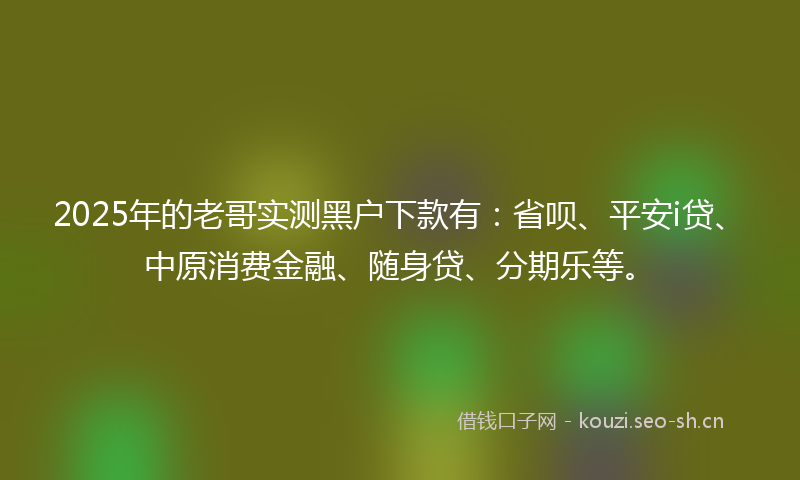 2025年的老哥实测黑户下款有：省呗、平安i贷、中原消费金融、随身贷、分期乐等。
